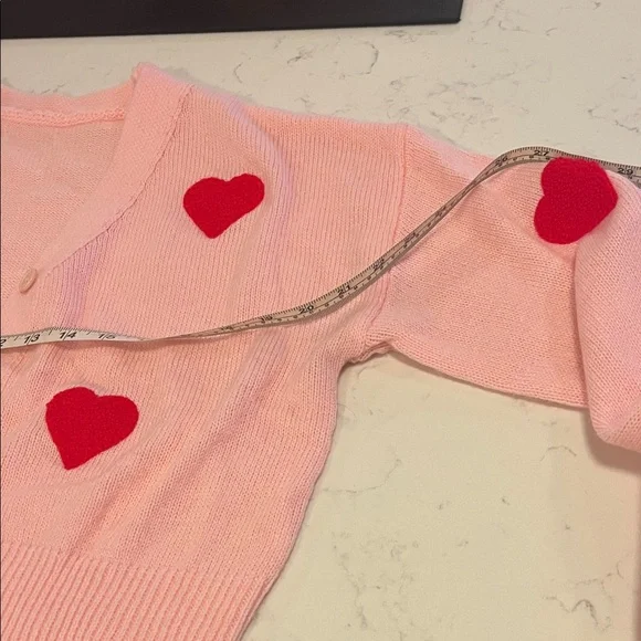 Pink Cardigan with Red Heart Accents - Picture 4 of 5
